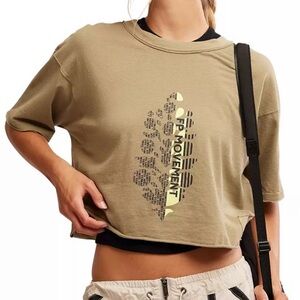 Free People Movement Inspire Oversized Logo Sage Green Crop T-shirt XL NWT $48